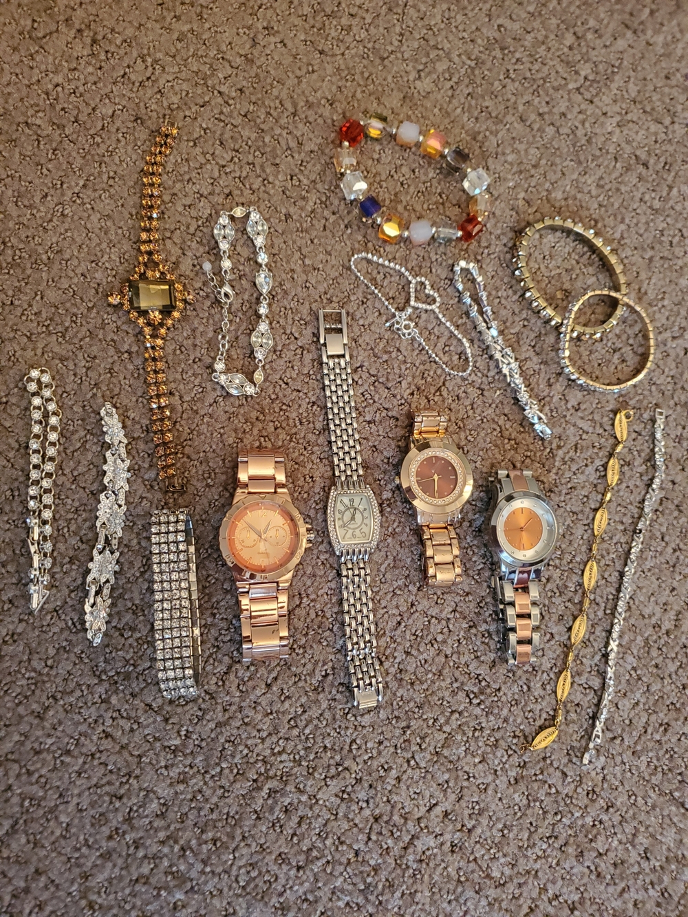 Mixed Women’s Bracelet and Watch Set in Gold and Rose Gold - Unbranded